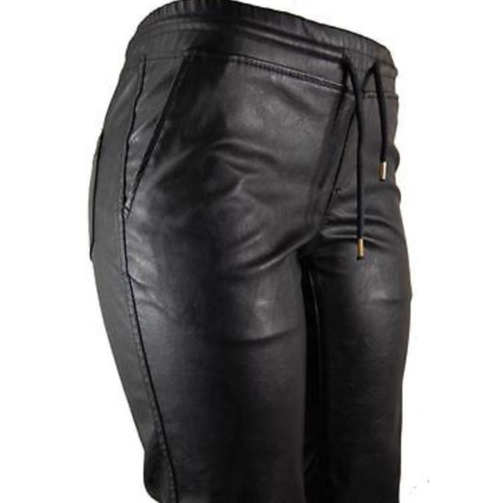 Black Faux Leather Joggers.